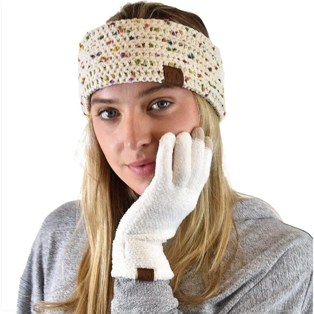 Women's Ivory Winter Warm Eco-friendly Knit Chenille Touchscreen Texting Gloves